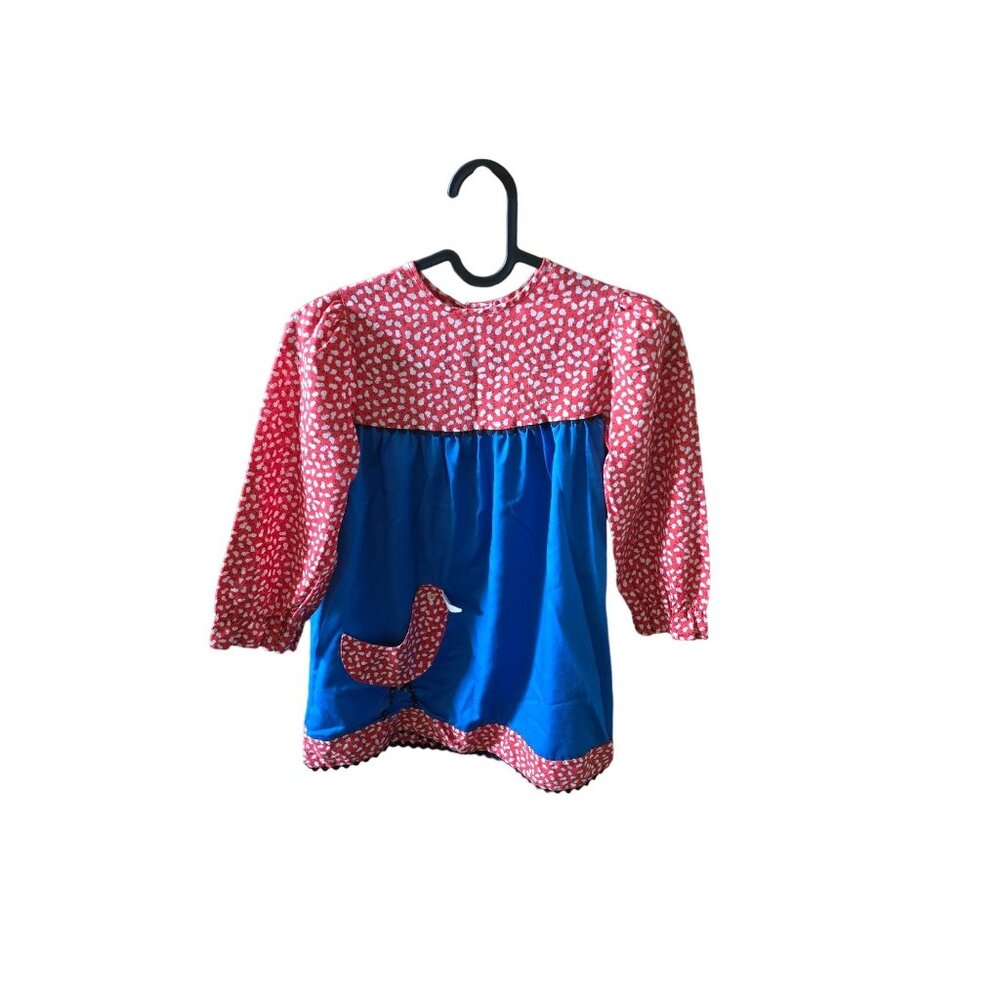 Vintage‎ Montgomery Ward Girls' Long Sleeve Dress Red & Blue w White Duck Print